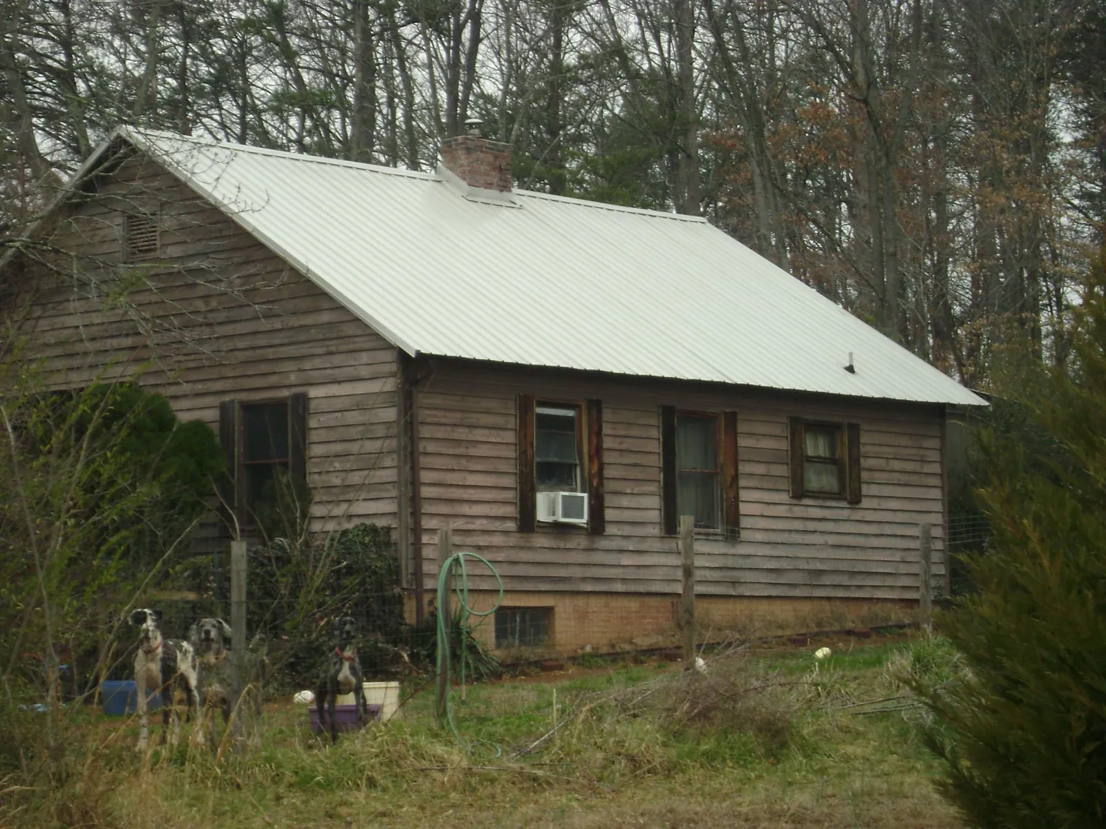 White metal roof on an old wood sided farmhouse, from a Metal Roof Installation job in Orland